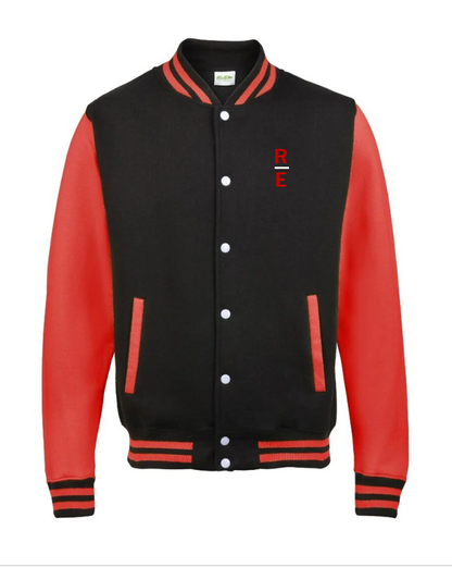 Fleece Letterman Jacket Black x Red