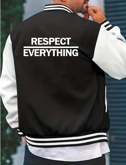 Fleece Letterman Jacket Black x White