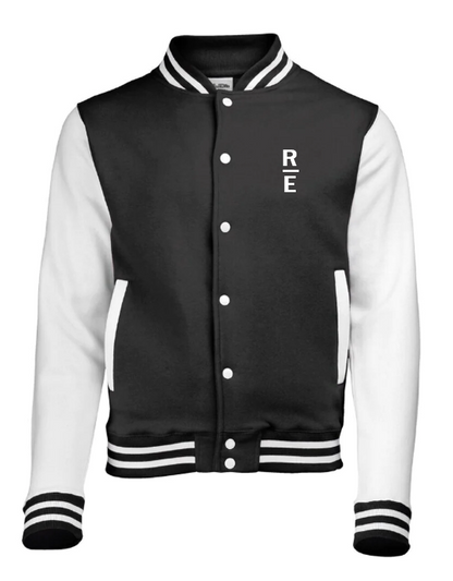 Fleece Letterman Jacket Black x White